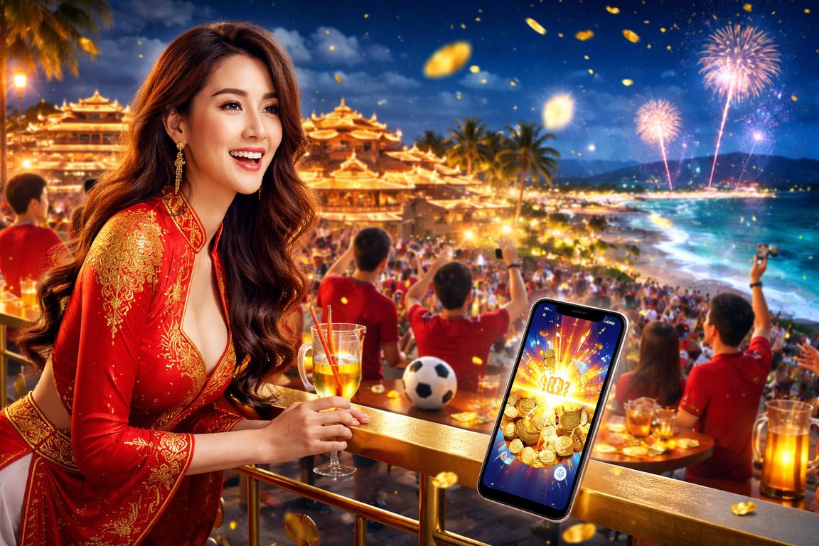 Không khí lễ hội cá cược bóng đá tại Huế với màn hình hiển thị tỷ lệ kèo trực tuyến